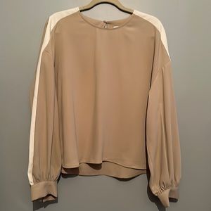 EXPRESS XL tan blouse/dress shirt with white stripe on sleeves